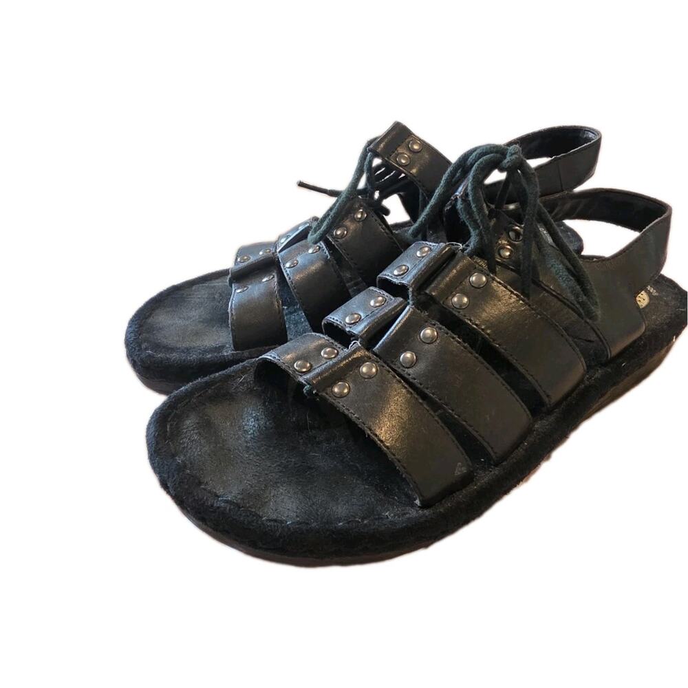 Earth Spirit Gelron 2000 Retro Sandals Womens 8.5 Black Benton Leather Studded